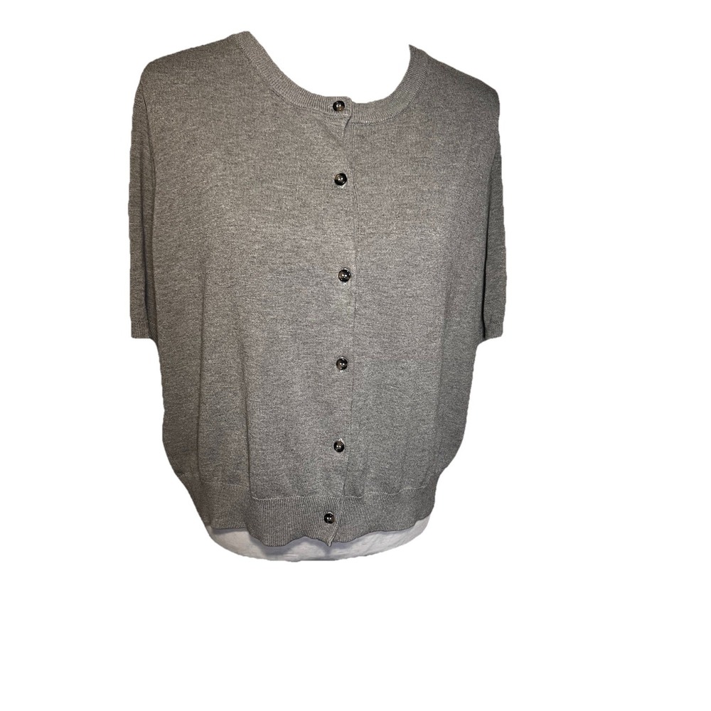 H&M Gray Short-Sleeve Crewneck Lightweight Button-Front Preppy Cardigan XL